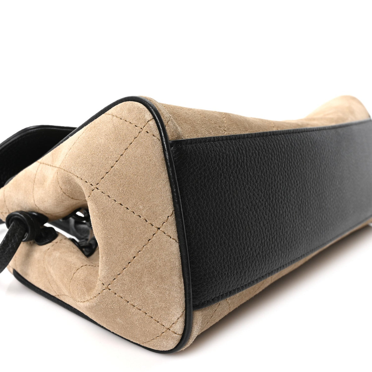 Grained Calfskin Suede Urban Essentials Small Shopping Bag Dark Beige Black