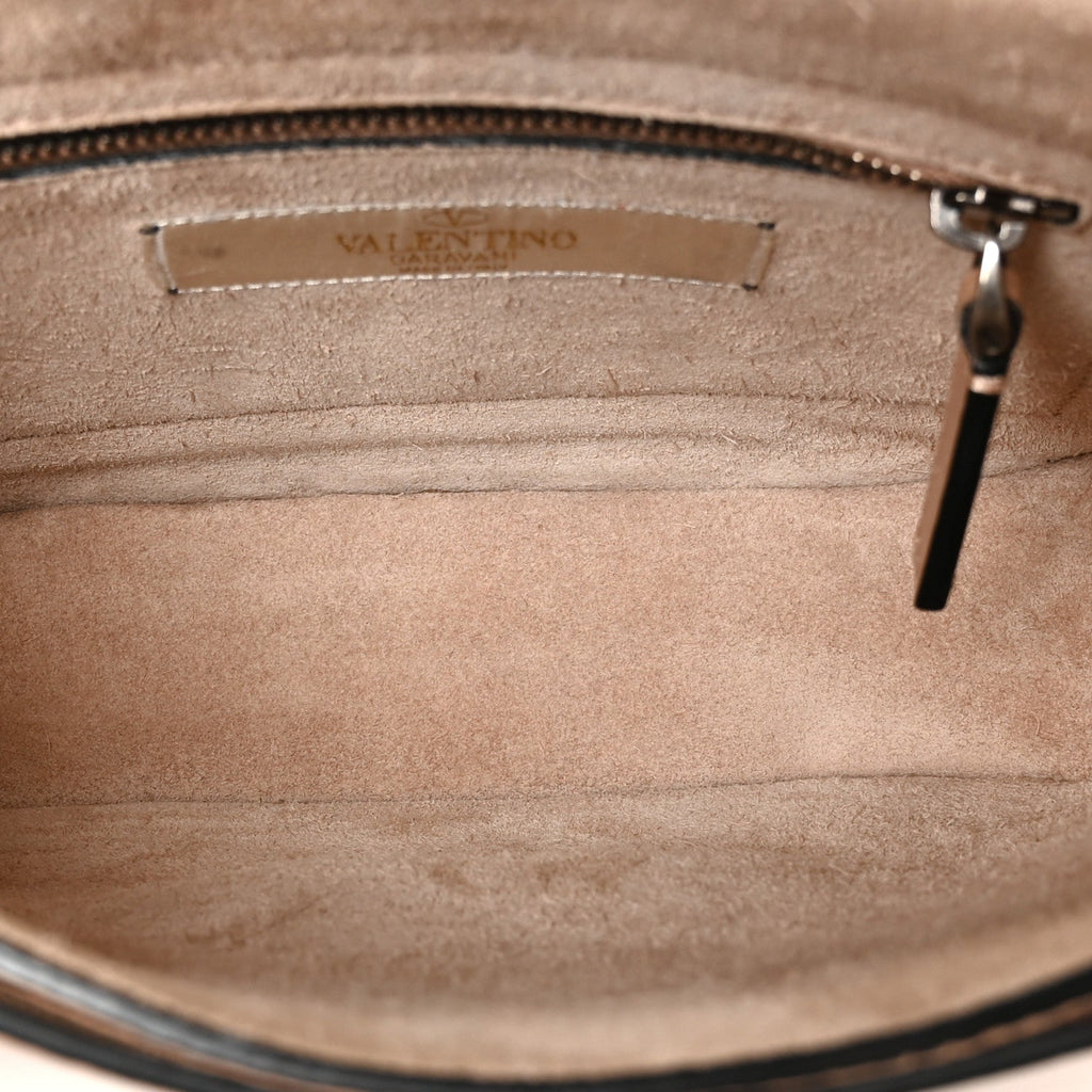 Grained Calfskin Onyx Guitar Strap Rockstud Rolling Shoulder Flap Messenger Bag Soft Noisette