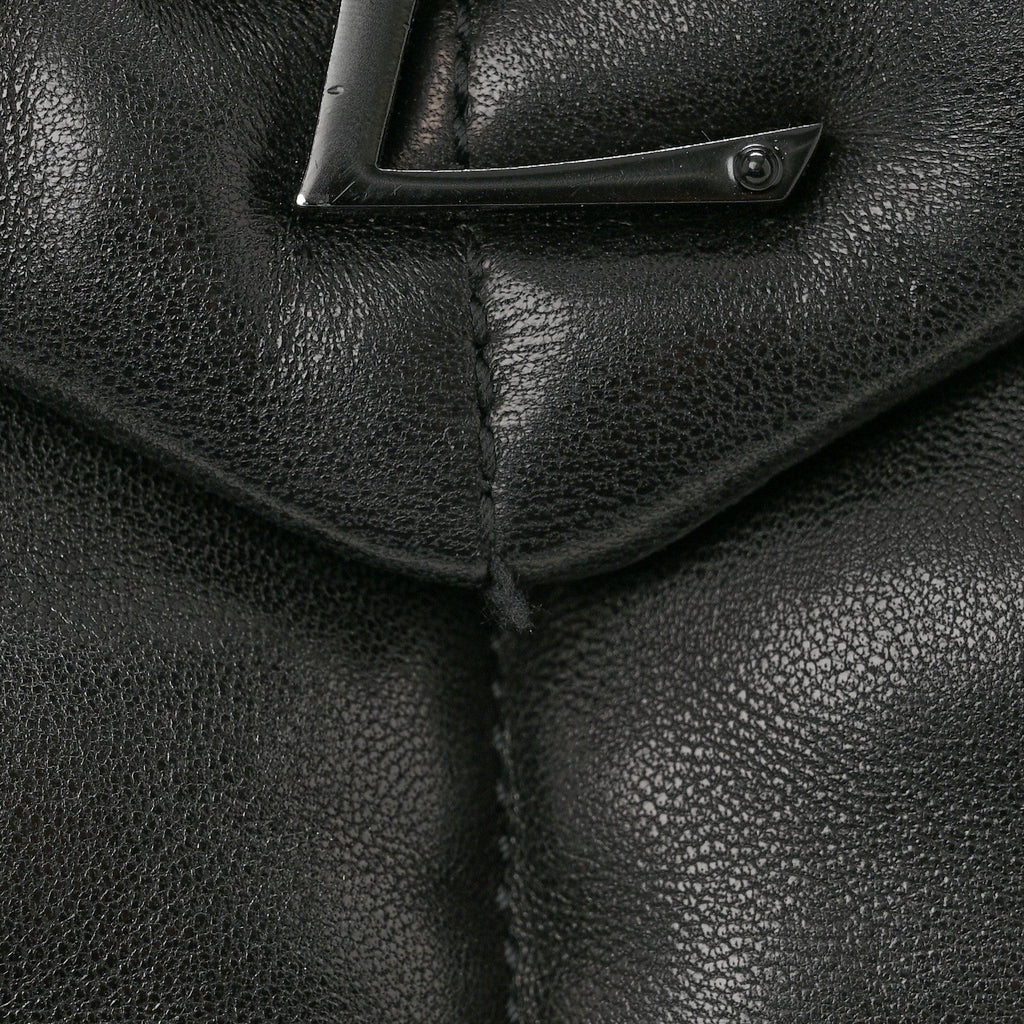 Lambskin Quilted Monogram Monochrome Medium Loulou Puffer Chain Satchel Black
