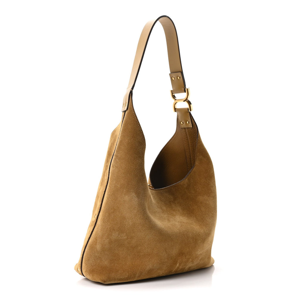 Suede Calfskin Small Marcie Hobo Bag Gold Khaki