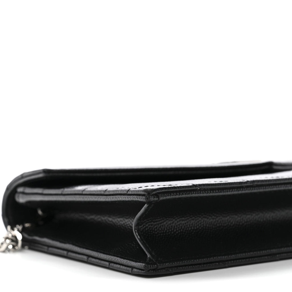 Grain De Poudre Matelasse Chevron Monogram Envelope Chain Wallet Black