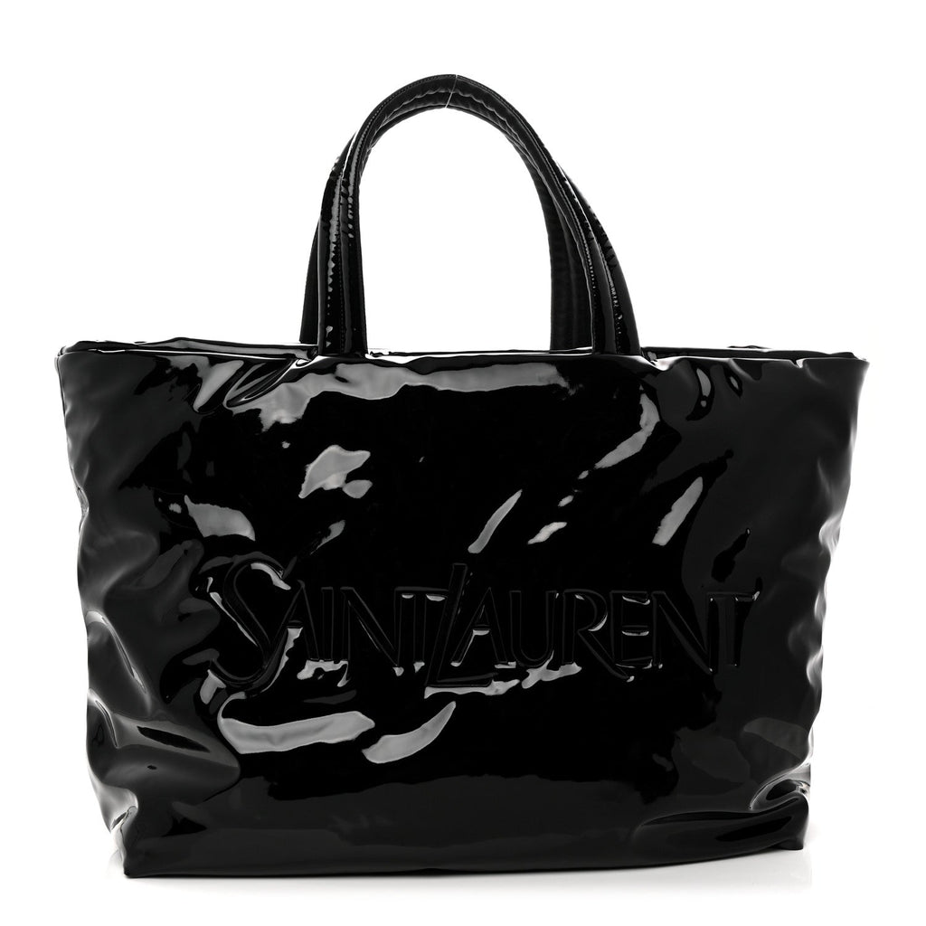 Patent Wide Puffer Maxi Tote Black