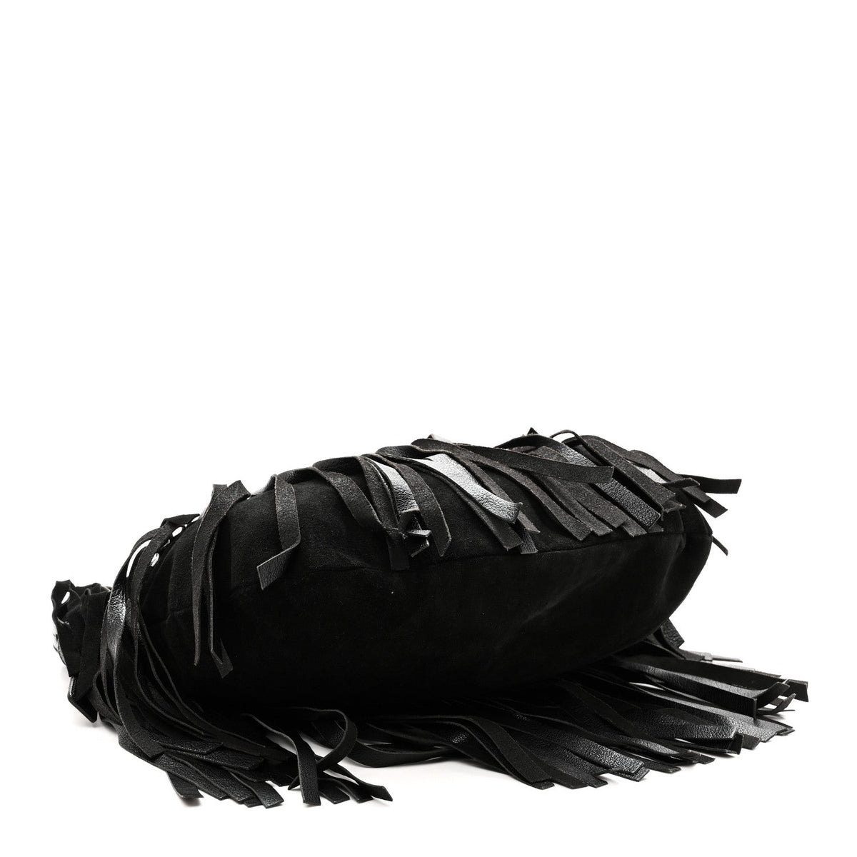 Suede Calfskin Fringe Buffalo Horn Mombasa Hobo Black