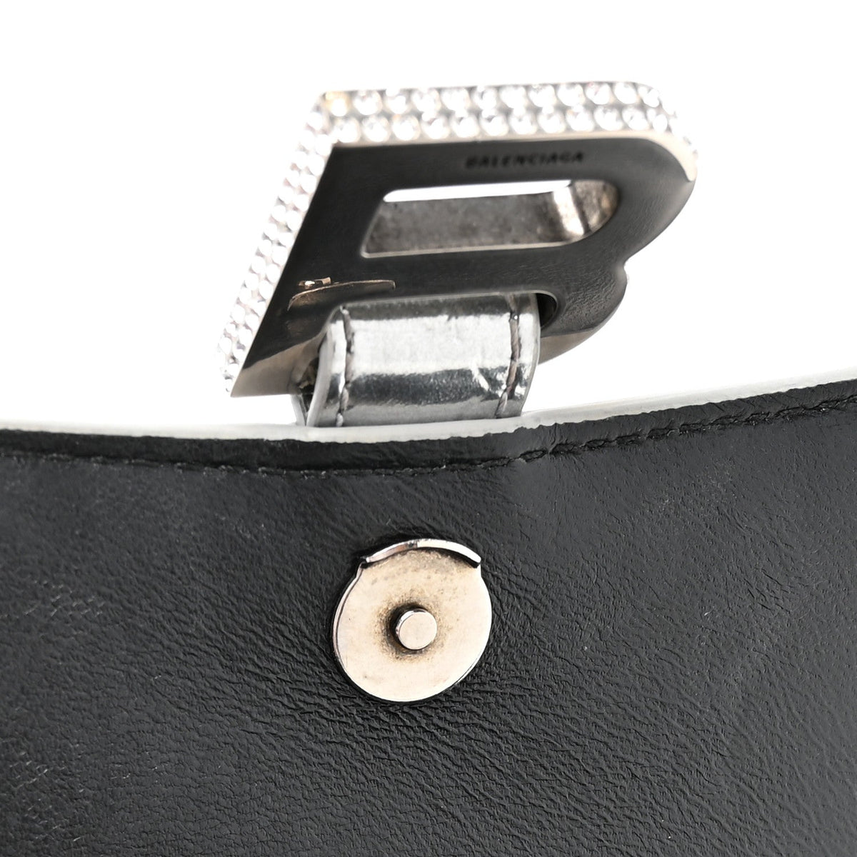 Metallic Calfskin Crocodile Embossed Crystal Hourglass Top Handle Bag XS Silver