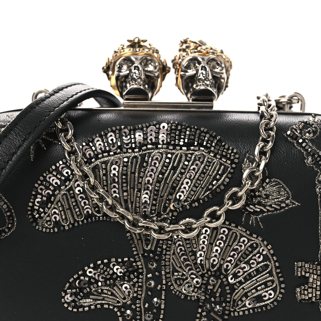 Nappa Crystal Embroidered Mushroom Box Clutch Black