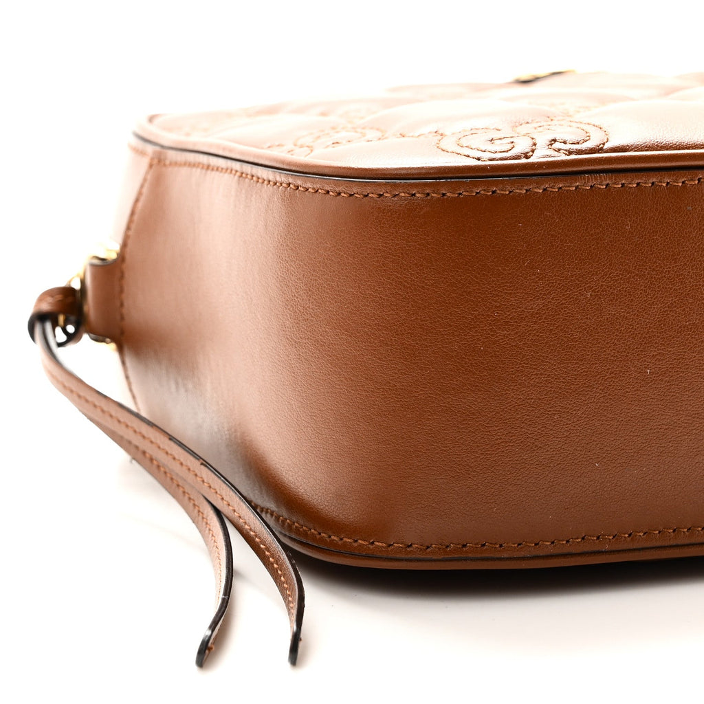 Calfskin GG Matelasse Shoulder Bag Peanut Brown Natural