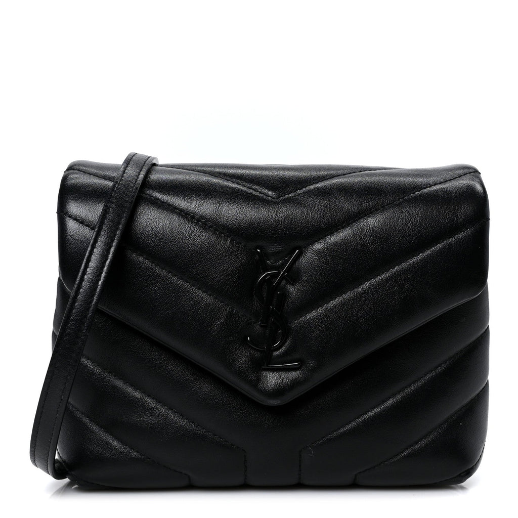 Calfskin Y Quilted Monogram Monochrome Toy Loulou Crossbody Bag Black