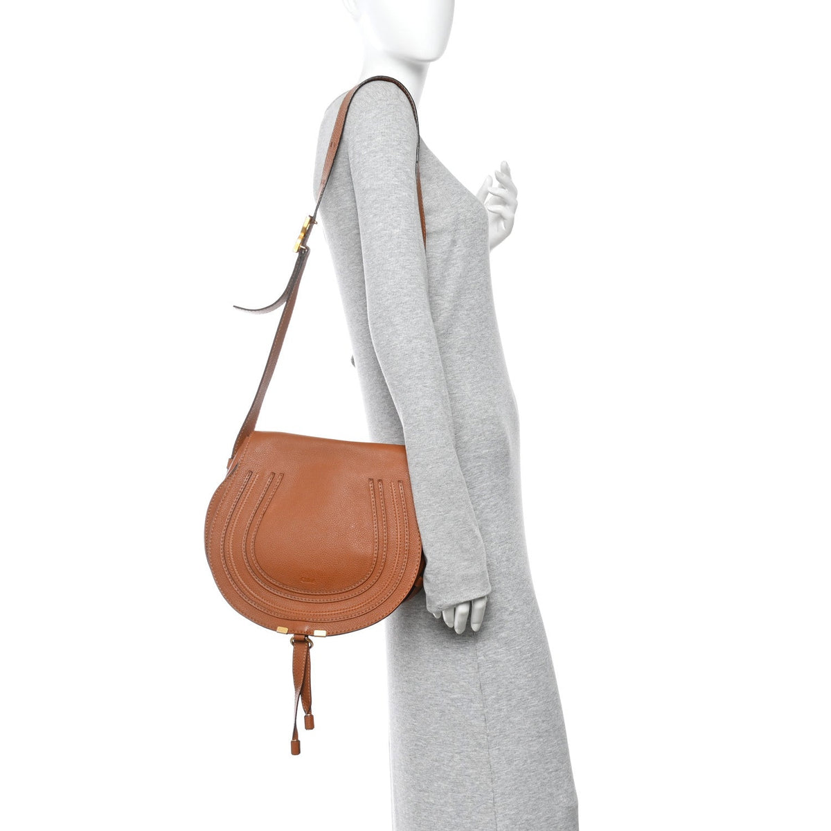 Calfskin Medium Marcie Round Crossbody Bag Tan