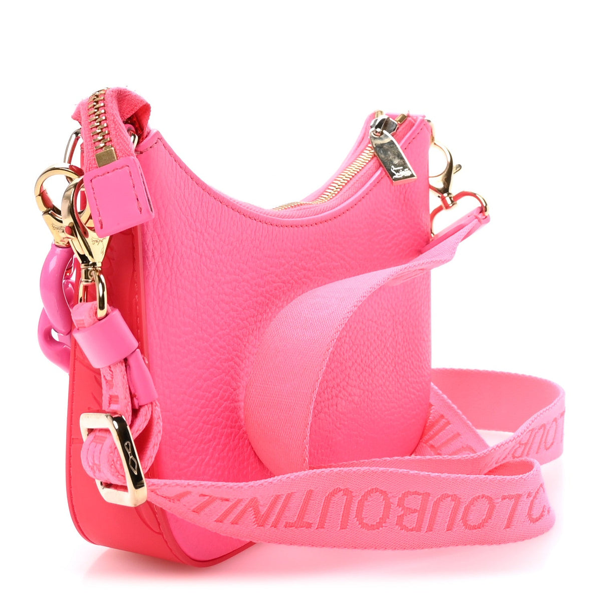 Calfskin Gomme Mini Loubila Chain Shoulder Bag Fluo Pink