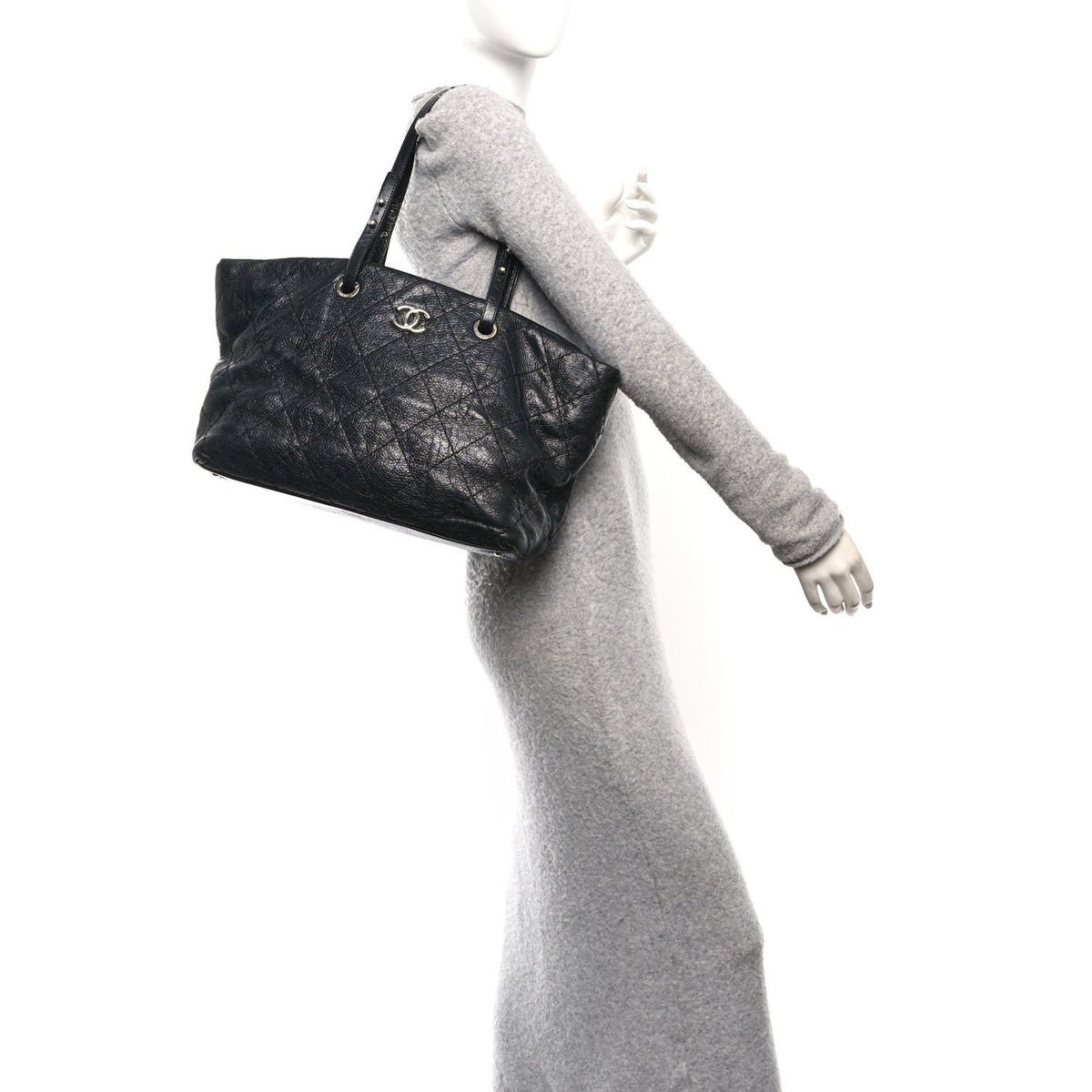 Glazed Calfskin Large On The Road Tote Black