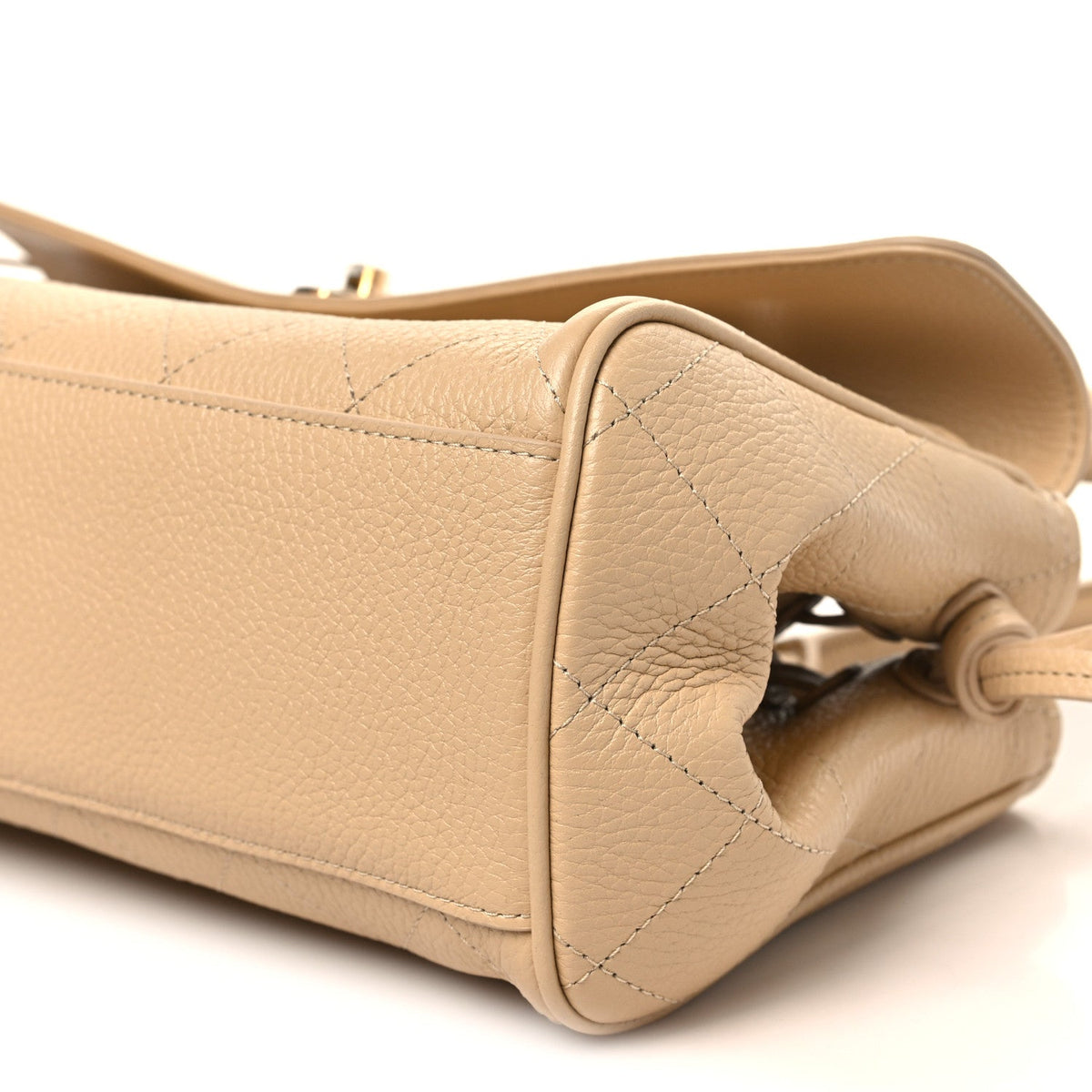 Grained Calfskin Stitched Urban Essentials Small Shopping Bag Beige