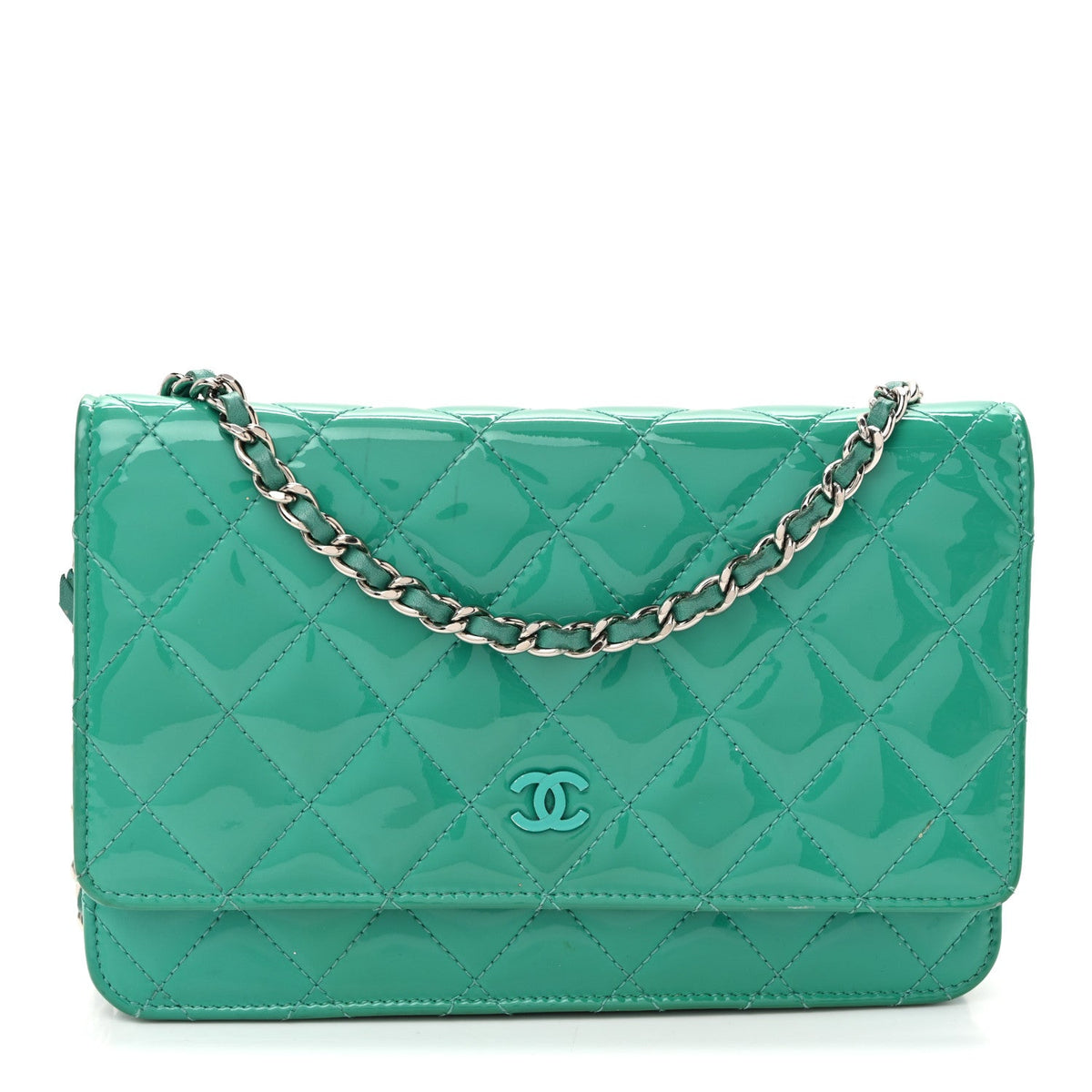 Patent Quilted Wallet On Chain WOC Green