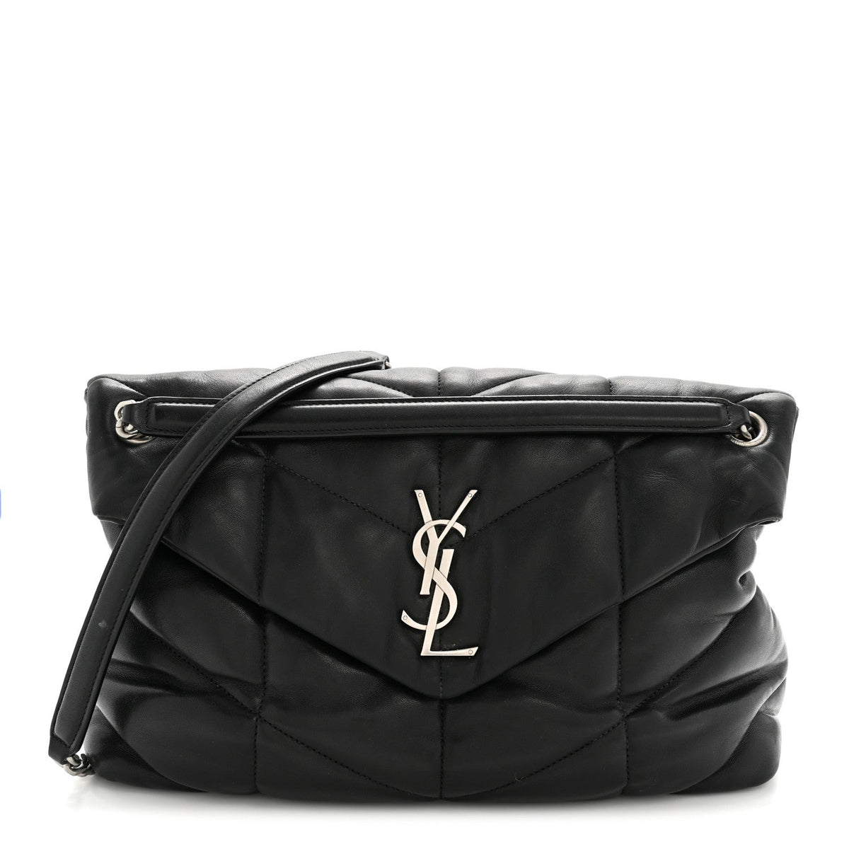 Lambskin Quilted Medium Loulou Puffer Monogram Chain Satchel Black