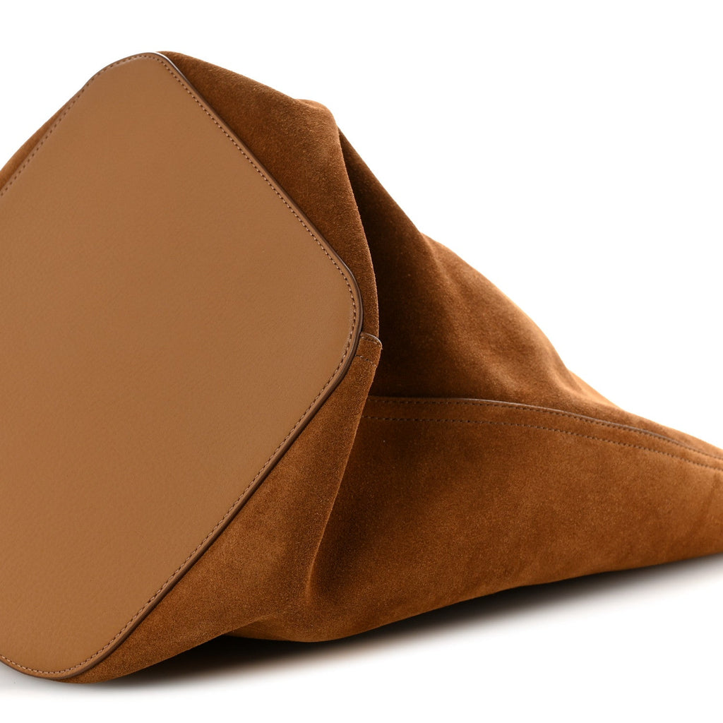 Suede Calfskin Medium Pebble Bucket Bag Tobacco