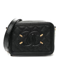 Caviar Quilted CC Filigree Vanity Clutch With Chain Black