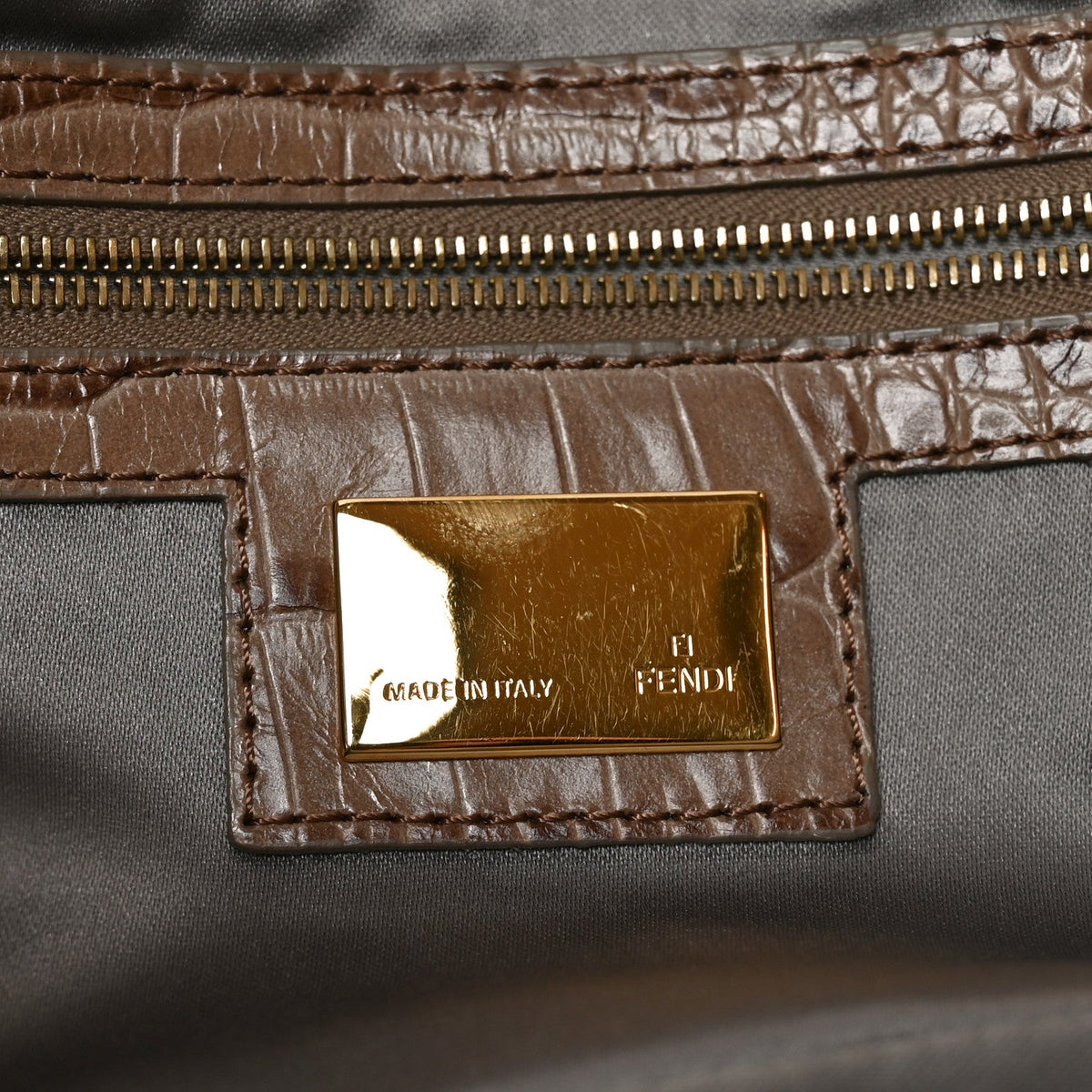 Satin Calfskin Crystal Crocodile Embossed Baguette Grey
