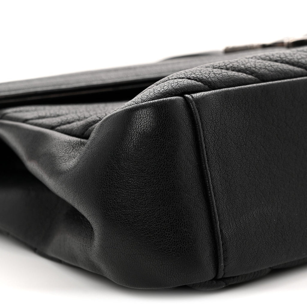 Sheepskin Matelasse Chevron Monogram Large College Satchel Black