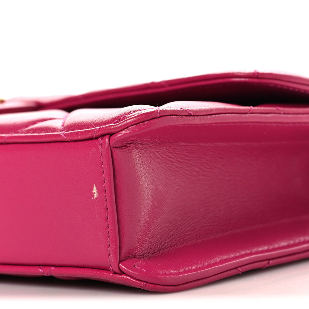 Shiny Lambskin Quilted Flap Clutch Bag Dark Pink