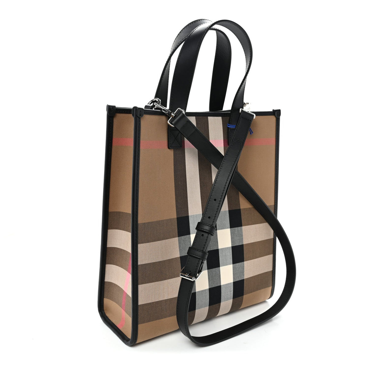 Calfskin House Check Small N/S Tote Black