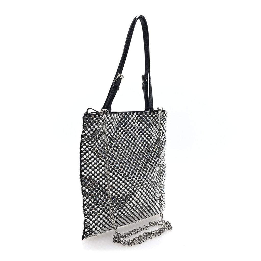Satin Crystal Metal Triangle Logo Chain Crossbody Handbag Cristal