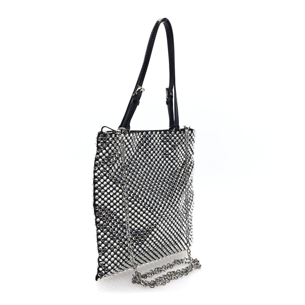 Satin Crystal Metal Triangle Logo Chain Crossbody Handbag Cristal