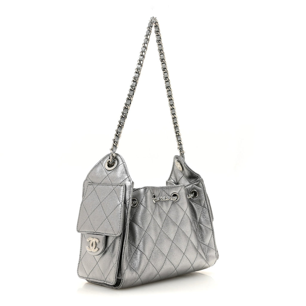 Metallic Caviar Quilted Mini Chanel 25 Handbag Anthracite