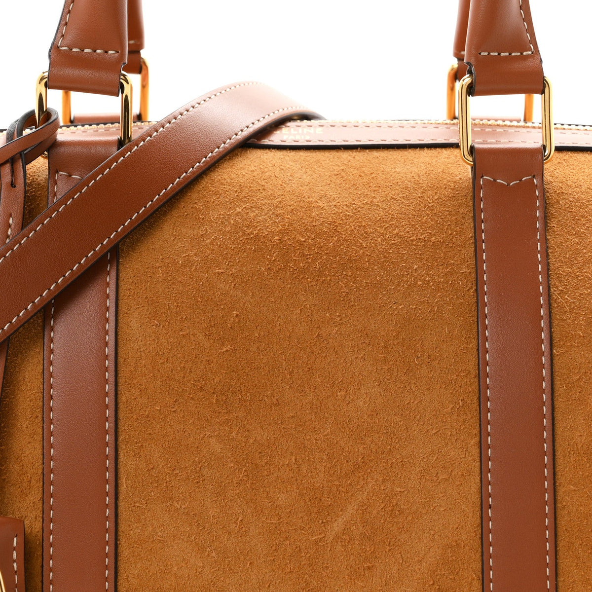 Waxed Suede Calfskin Large Boston Bag Tobacco
