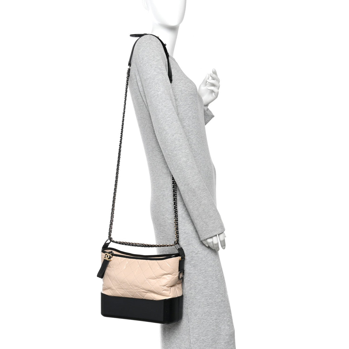 Aged Calfskin Quilted Medium Gabrielle Hobo Beige Black