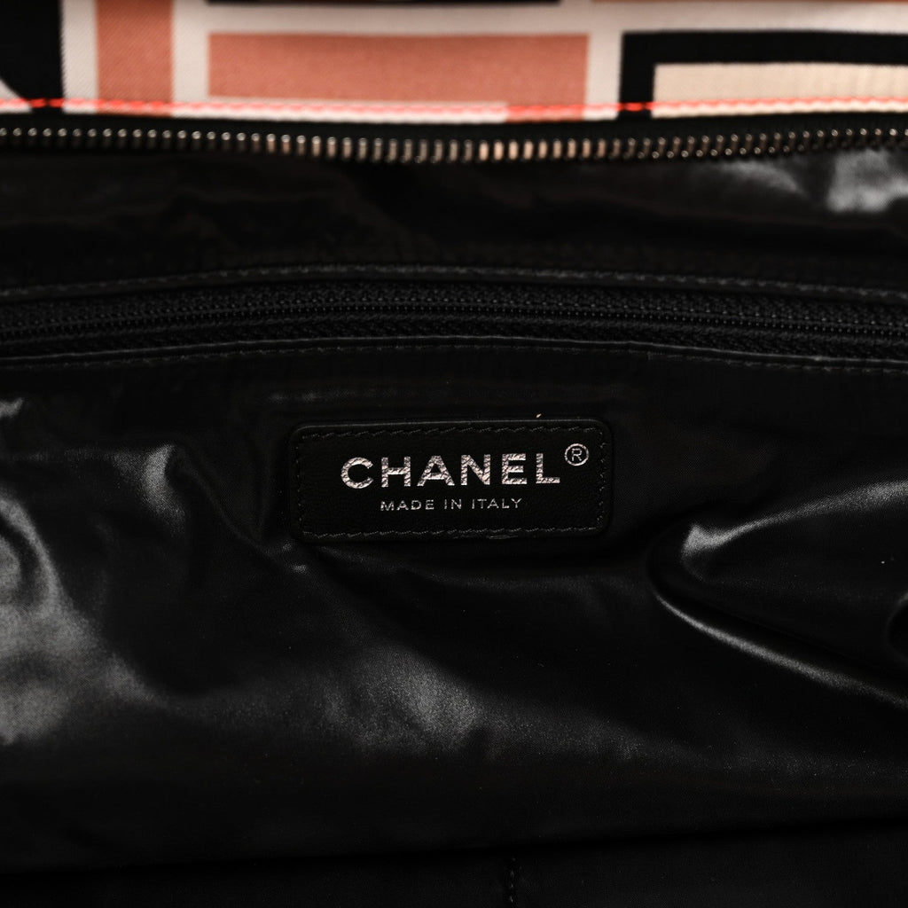 Nylon Stitched Printed Logo Shopping Bag Black White