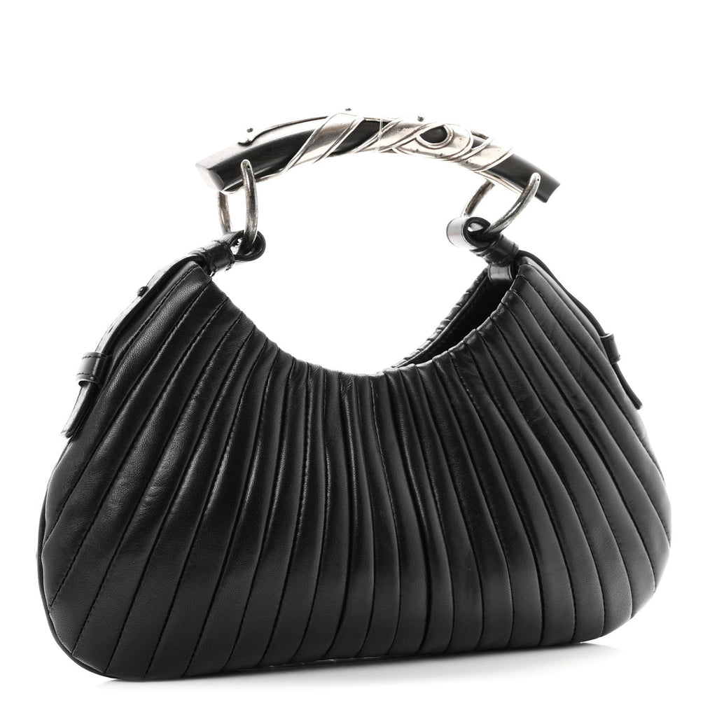 Pleated Lambskin Horn Mini Mombasa Hobo Black
