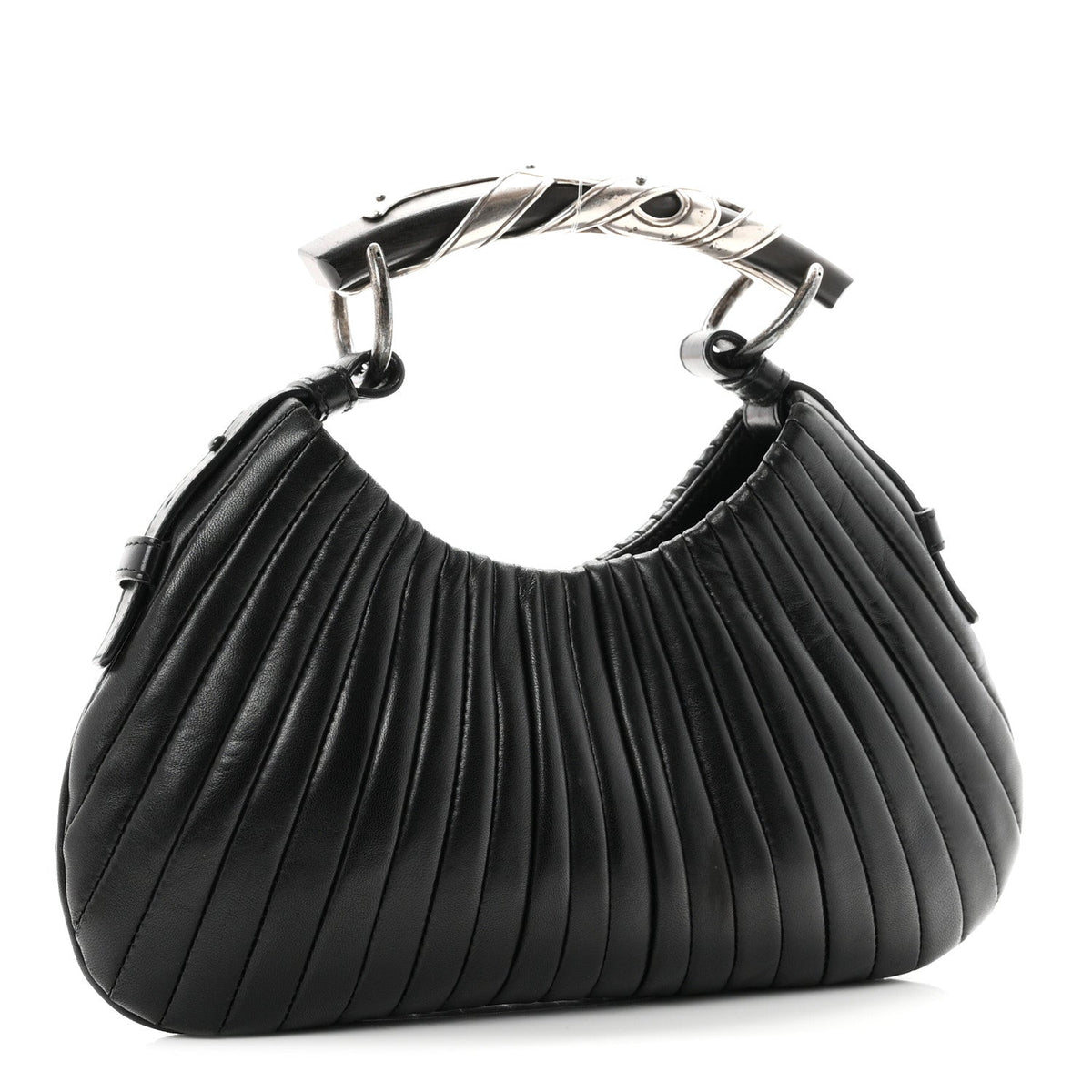 Pleated Lambskin Horn Mini Mombasa Hobo Black