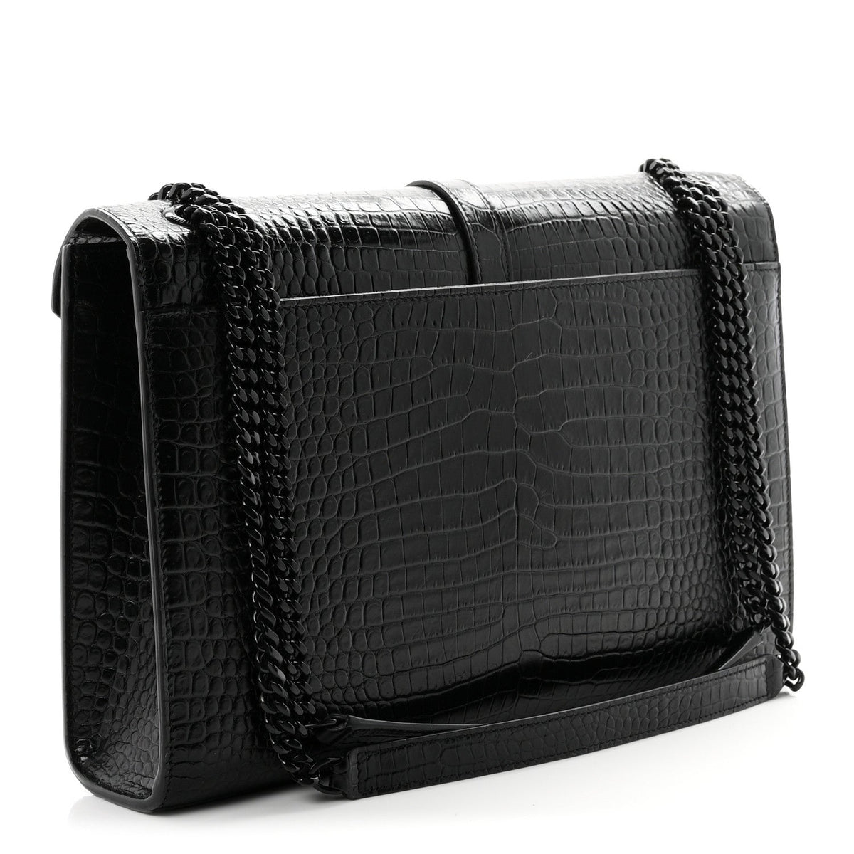 Calfskin Crocodile Embossed Monogram Large Satchel Black