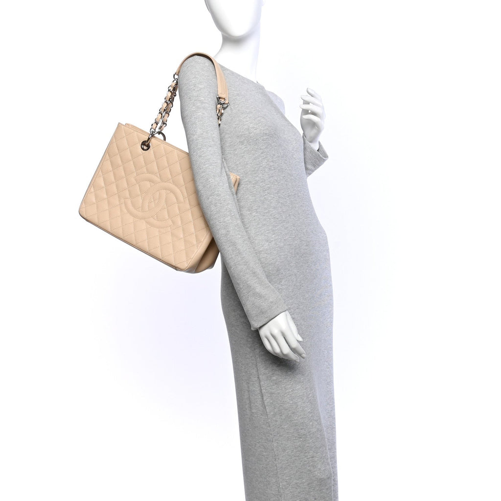 Caviar Quilted Grand Shopping Tote GST Beige