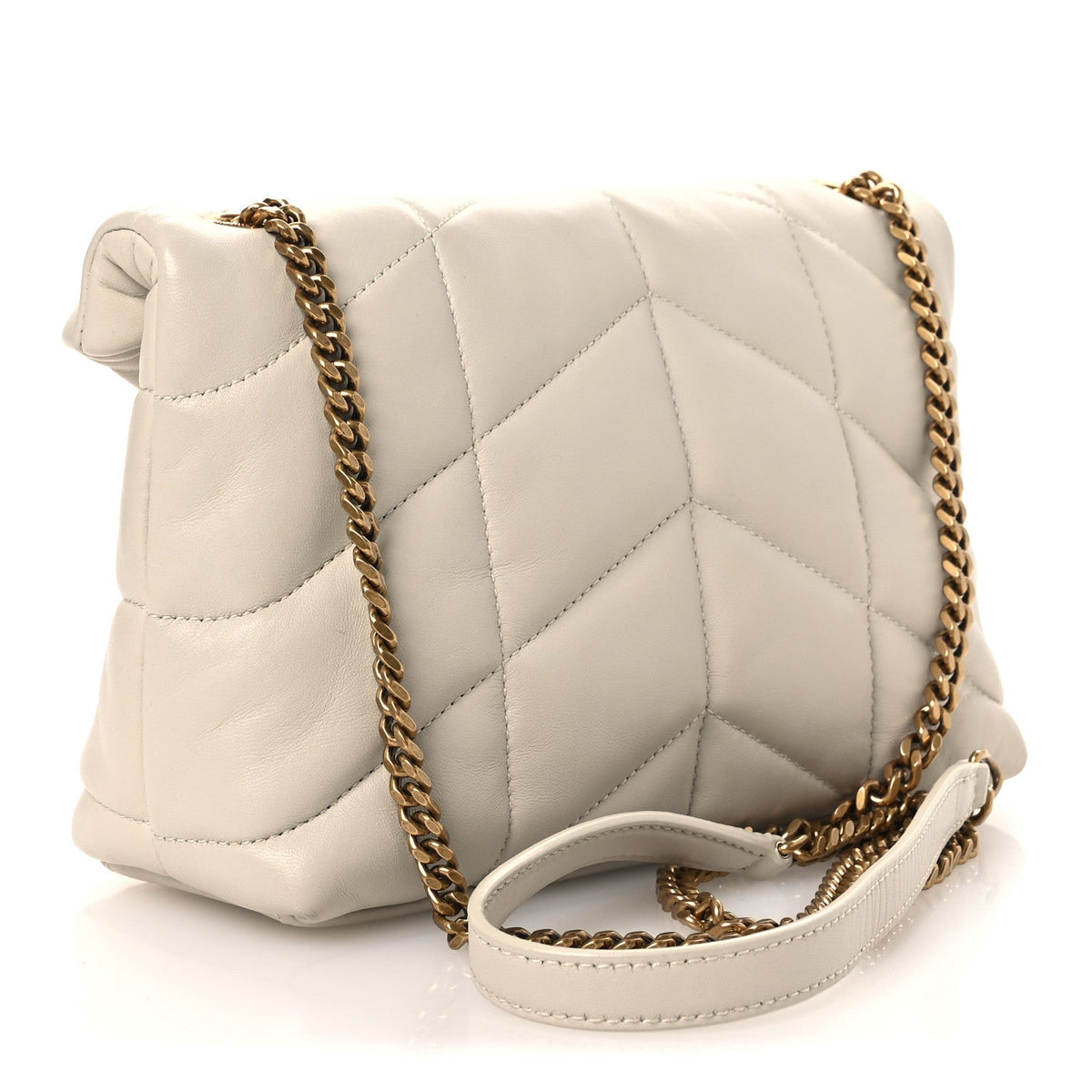 Lambskin Quilted Toy Loulou Puffer Monogram Chain Satchel Blanc Vintage