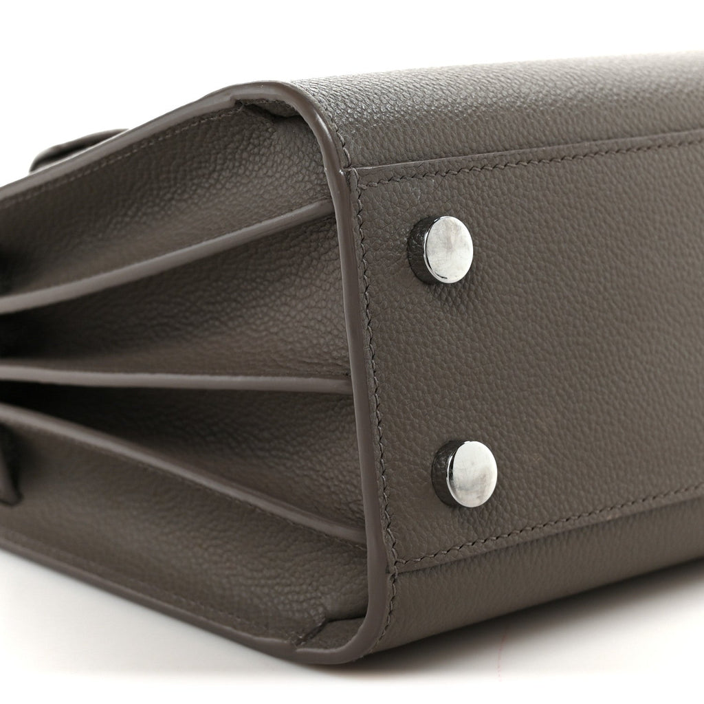 Grained Calfskin Topstich Baby Sac De Jour Fog