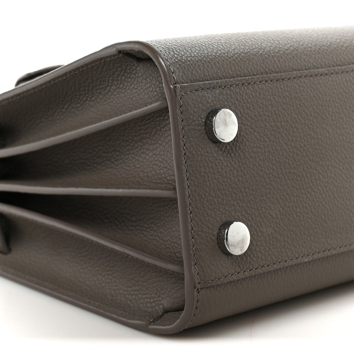 Grained Calfskin Topstich Baby Sac De Jour Fog