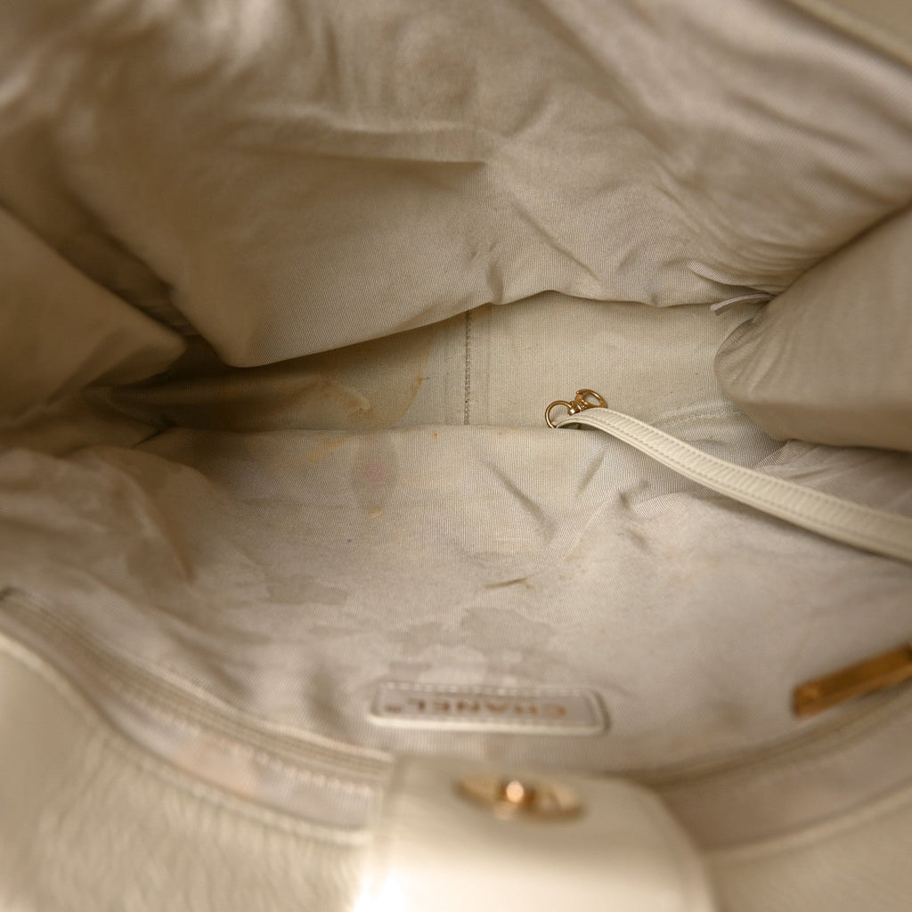 Shiny Aged Calfskin North South Shopping Bag White